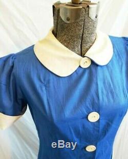 1940s Dead Stock Work Wear Waitress Factory Uniform Dress Cotton With Pockets Sz S