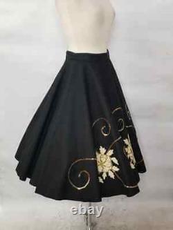 1950's Vintage Dead Stock Full Circle Wool Felt Skirt with Floral Appliques