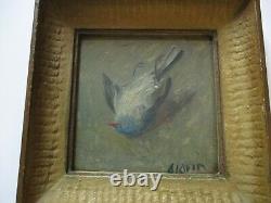 Anders Aldrin Oil Painting Dead Little Blue Bird Vintage Listed Impressionist