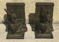 Antique Bronze Jb Jennings Brothers Book Ends A Dead Whale Or A Stove Boat