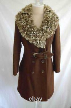 Dead Stock Vintage 60s Coat Curly Sheep Lush Fit Flare Belted Fur Wrap Collar