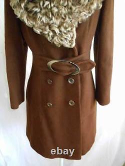 Dead Stock Vintage 60s Coat Curly Sheep Lush Fit Flare Belted Fur Wrap Collar