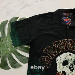 Dragonfly Grateful Dead Mens Vintage Camp Shirt Size L New Black Green Skull