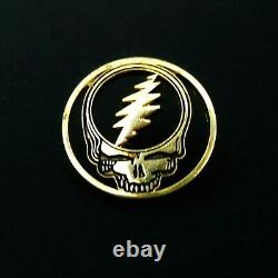 Grateful Dead Pin Vintage Steal Your Face Bolt Gold Black Badge GDM Early 1990's