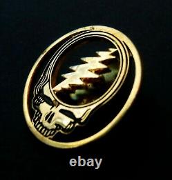 Grateful Dead Pin Vintage Steal Your Face Bolt Gold Black Badge GDM Early 1990's