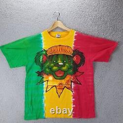 Grateful Dead Vintage Rasta Hippy Bear Tie Dye Shirt Anvil Medium 1999 Band Tee