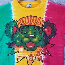 Grateful Dead Vintage Rasta Hippy Bear Tie Dye Shirt Anvil Medium 1999 Band Tee