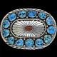 Native American Coral Turquoise Sterling Silver Dead Pawn 70s Vtg Belt Buckle