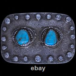 Sterling Silver Turquoise Native American Dead Pawn Hippie Vintage Belt Buckle