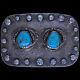 Sterling Silver Turquoise Native American Dead Pawn Hippie Vintage Belt Buckle