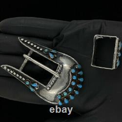 Sterling Silver Turquoise Zuni Native American Old Dead Pawn 70 Vtg Belt Buckle