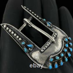 Sterling Silver Turquoise Zuni Native American Old Dead Pawn 70 Vtg Belt Buckle