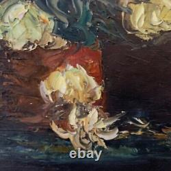 Still Life Oil Painting Dead Dying Flowers 21x18 Signed Vintage Antique