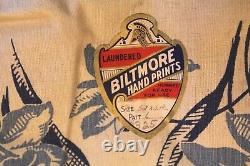 VINTAGE Kitchen TABLECLOTH 1940'S 52 x52 Dead Stock Biltmore Hand Printed Blue