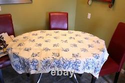 VINTAGE Kitchen TABLECLOTH 1940'S 52 x52 Dead Stock Biltmore Hand Printed Blue