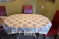 VINTAGE Kitchen TABLECLOTH 1940'S 53 x53 Dead Stock Biltmore Hand Printed Green