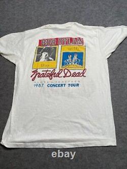 VTG 1987 Grateful Dead Bob Dylan Alone + Together Graphic T-Shirt Size XL