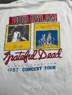 VTG 1987 Grateful Dead Bob Dylan Alone + Together Graphic T-Shirt Size XL