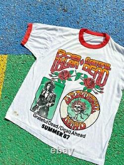 VTG 1987 Grateful Dead Bob Dylan Dead Ahead Summer Tour Graphic Ringer Shirt M/L