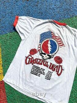 VTG 1987 Grateful Dead Bob Dylan Dead Ahead Summer Tour Graphic Ringer Shirt M/L