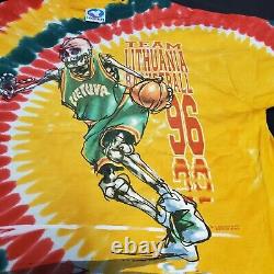 VTG 1996 Lithuania Olympic Basketball Grateful Dead Liquid Blue T-Shirt Size XL
