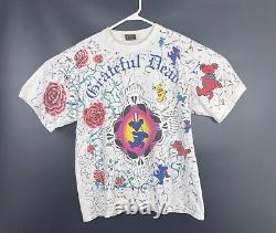 VTG Grateful Dead Men's Brockum 91 All Over Print Roses Bear T-shirt Sz XL