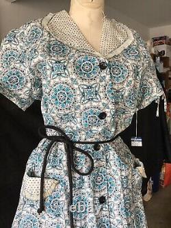 Vintage 1940s 40s 1950s 50s Dead Stock House Dress Day Dress Sz Large Ex-large