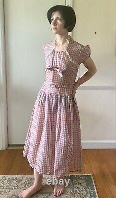 Vintage 1940s Dress Dead Stock Semi Sheer 34 Bust Pink Gray Gingham Plaid NWT