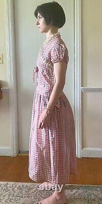 Vintage 1940s Dress Dead Stock Semi Sheer 34 Bust Pink Gray Gingham Plaid NWT