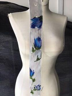 Vintage 1950s 50s Cotton Shirt Waist Dress Blue Roses Dead Stock B 40 W 32
