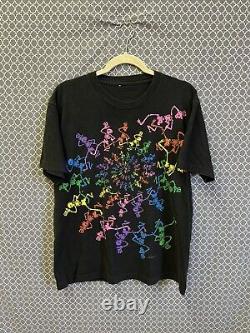 Vintage 1990 Grateful Dead GDM Brokum T-Shirt Dancing Skeletons Spiral Rainbow