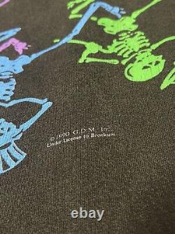 Vintage 1990 Grateful Dead GDM Brokum T-Shirt Dancing Skeletons Spiral Rainbow