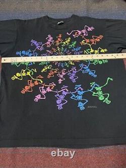 Vintage 1990 Grateful Dead GDM Brokum T-Shirt Dancing Skeletons Spiral Rainbow