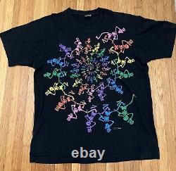 Vintage 1990 Grateful Dead GDM Brokum T-Shirt XLDancing Skeletons Spiral Rainbow