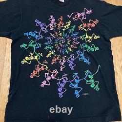 Vintage 1990 Grateful Dead GDM Brokum T-Shirt XLDancing Skeletons Spiral Rainbow