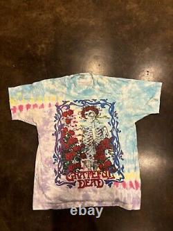 Vintage 1990s GRATEFUL DEAD TIE DYE Band Tee XL Bertha Roses 2 Sided RARE