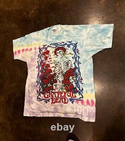 Vintage 1990s GRATEFUL DEAD TIE DYE Band Tee XL Bertha Roses 2 Sided RARE