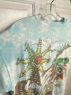 Vintage 1993 Grateful Dead Roller Coaster Liquid Blue Tie Dye Shirt XL Double