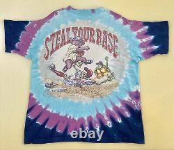 Vintage 1994 XL Grateful Dead Steal Your Base Tie Dye Shirt Liquid Blue FLAWS