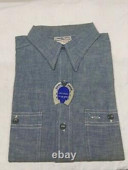 Vintage 50s DOUBLE RINGER Sanforized Blue Chambray Work Shirt Dead Stock