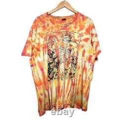 Vintage 80s Grateful Dead Skeleton Rose Bertha Wagon Wheel Tie Dye Shirt XL USA