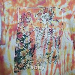 Vintage 80s Grateful Dead Skeleton Rose Bertha Wagon Wheel Tie Dye Shirt XL USA