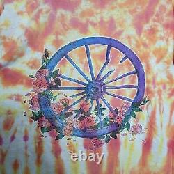 Vintage 80s Grateful Dead Skeleton Rose Bertha Wagon Wheel Tie Dye Shirt XL USA