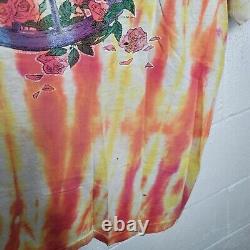 Vintage 80s Grateful Dead Skeleton Rose Bertha Wagon Wheel Tie Dye Shirt XL USA