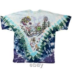 Vintage 90's Grateful Dead T-Shirt 1996 Tie-Dye Skiing Bears Terrapin Blue White