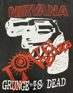 Vintage 90's Nirvana Kurt Cobain Love Buzz Grunge Is Dead T-Shirt Mens Size M/L