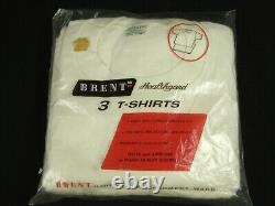 Vintage Dead Stock 60s 70s BRENT Pack 3 COTTON 100% Solid White T-shirt sz L USA