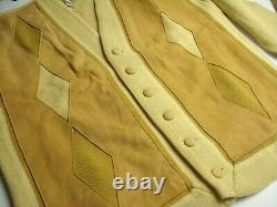 Vintage Dead Stock 60s Diamond Inlay Orlon Suede Leather Cardigan Sweater XL