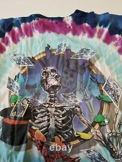Vintage Grateful Dead Tie Dye T-Shirt 2XL Skeleton Poker Cards Queen Spades 1999