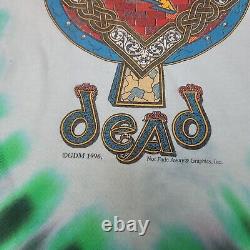 Vintage Grateful Dead Tie dye T-shirt Neon Green Black While Skull 90s Size L